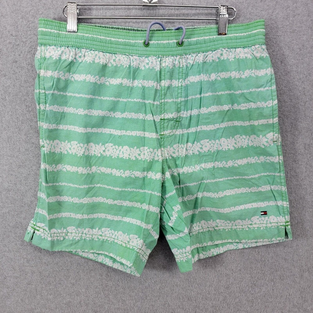 VTG Tommy Hilfiger Swim Trunks Mens Small teal Board Shorts 7" Inseam Hawaiian